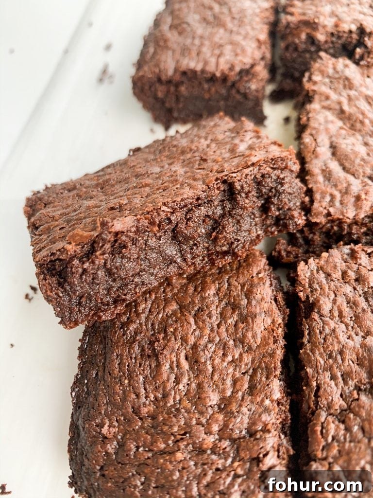 Fudgy Dairy- and Gluten-Free Brownies Recipe 3 close up shot of fudgy brownies