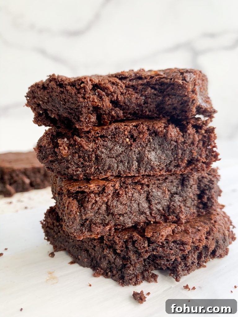 Fudgy Dairy- and Gluten-Free Brownies Recipe 4 a stack of fudgy brownies