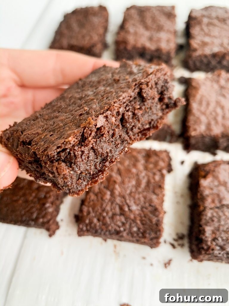 Fudgy Dairy- and Gluten-Free Brownies Recipe 6 a hand holding one of the perfectly fudgy brownies