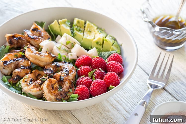 Grilled Shrimp Avocado and Raspberry Salad