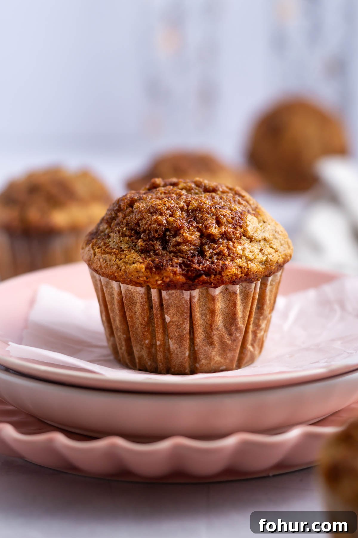 Small-Batch Banana Muffins Recipe (Makes 6) 2 muffin on a stack of plates