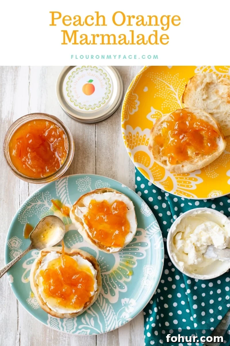 February Seasonal Produce: What Is Fresh Now 10 Homemade Peach Orange Marmalade on a toasted English muffin with cream cheese