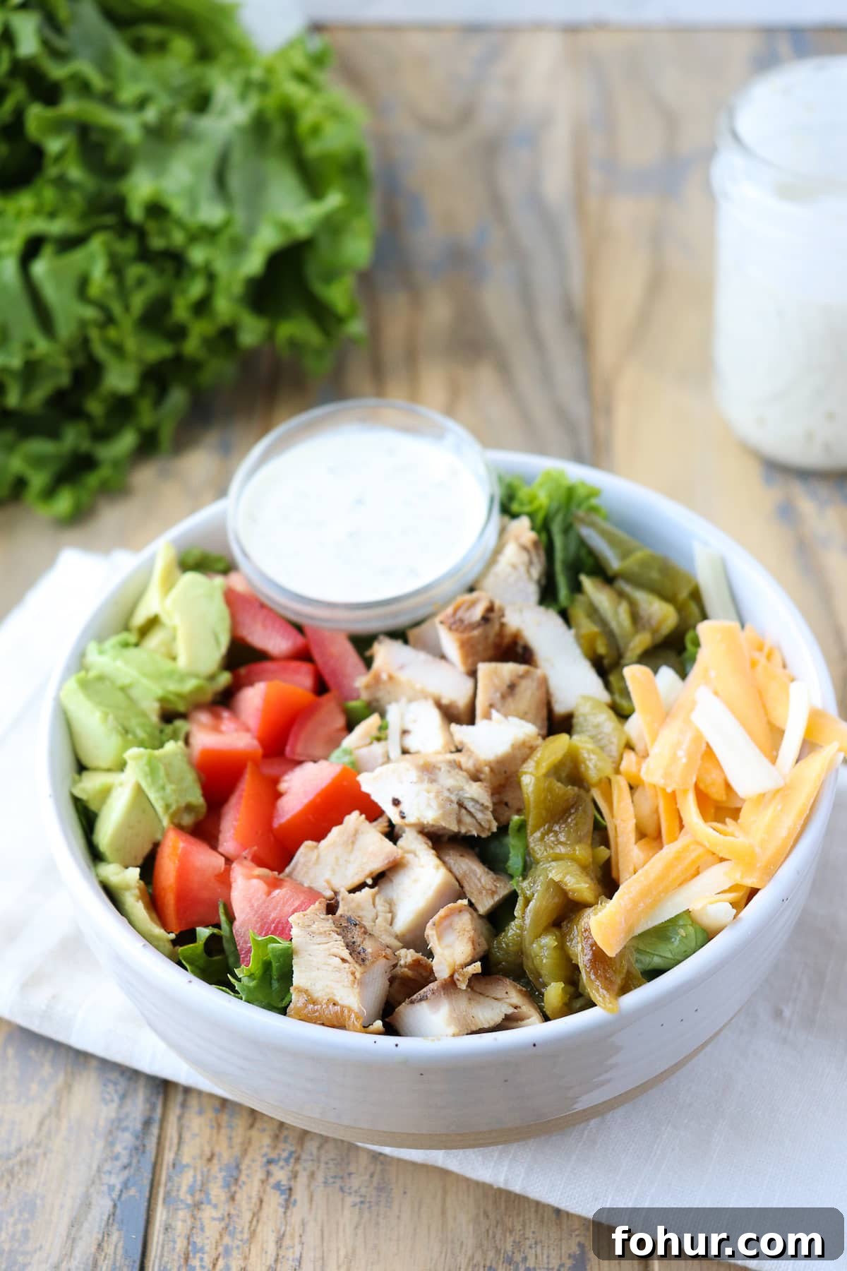 Southwest Grilled Chicken Salad with Green Chiles 4 ingredients for southwest salad on counter