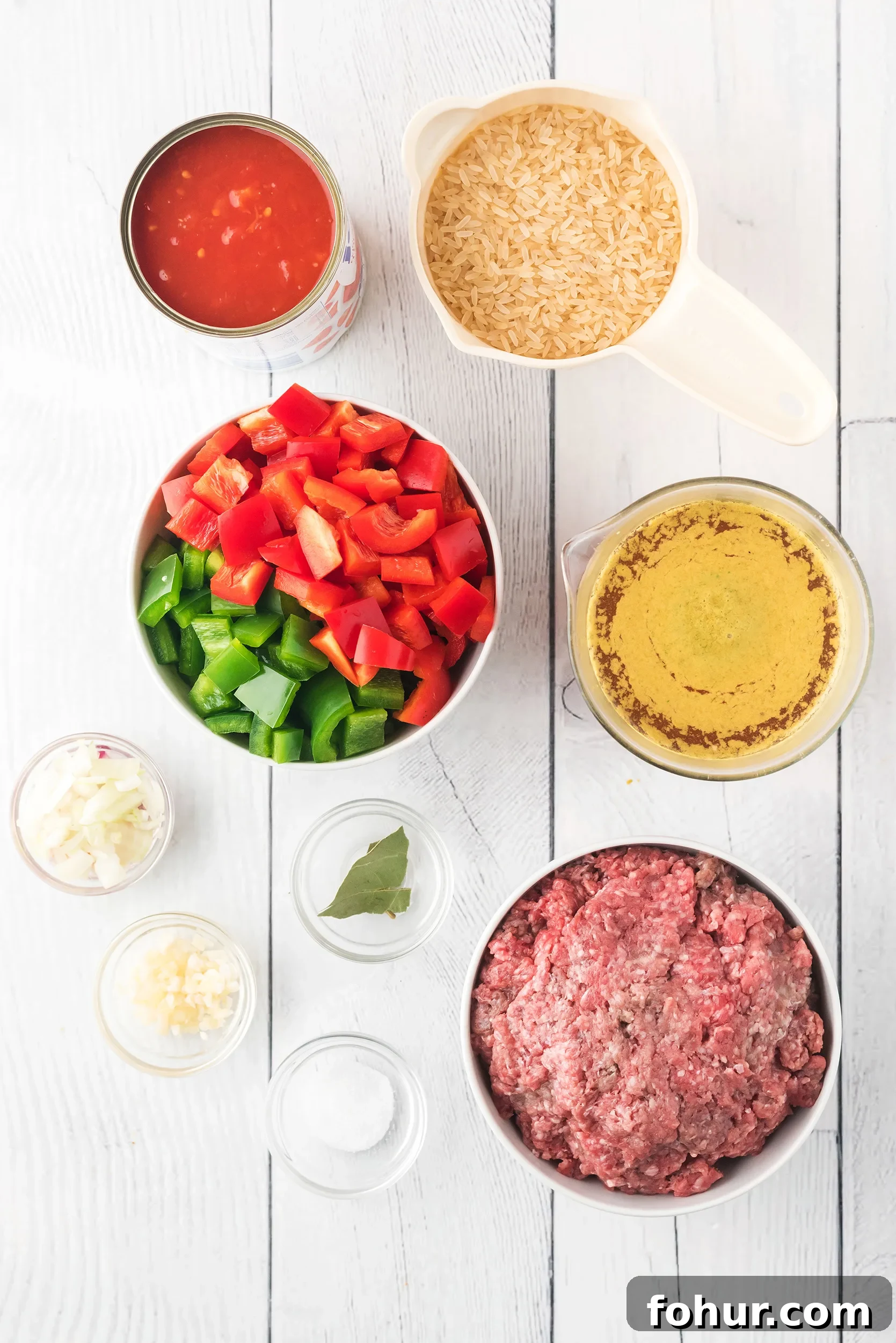 Stuffed Pepper Soup Recipe That Warms the Soul 2 small bowls filled with the ingredients for this easy stuffed pepper soup recipe