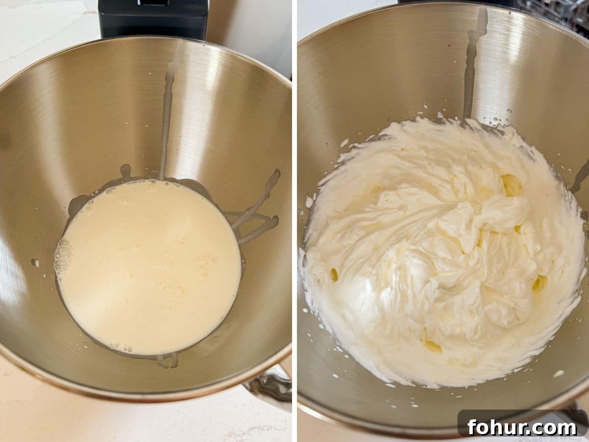 Cherry Cream Cheese Pie Recipe 5 Heavy cream in the stand mixer bowl and then whipped cream in the second bowl.