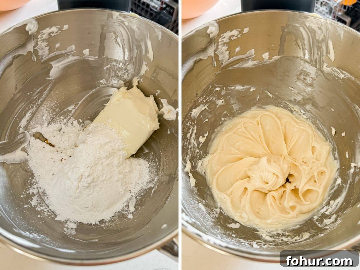 Cherry Cream Cheese Pie Recipe 6 Cream cheese, powdered sugar and vanilla in the stand mixer and then all of it whipped together.
