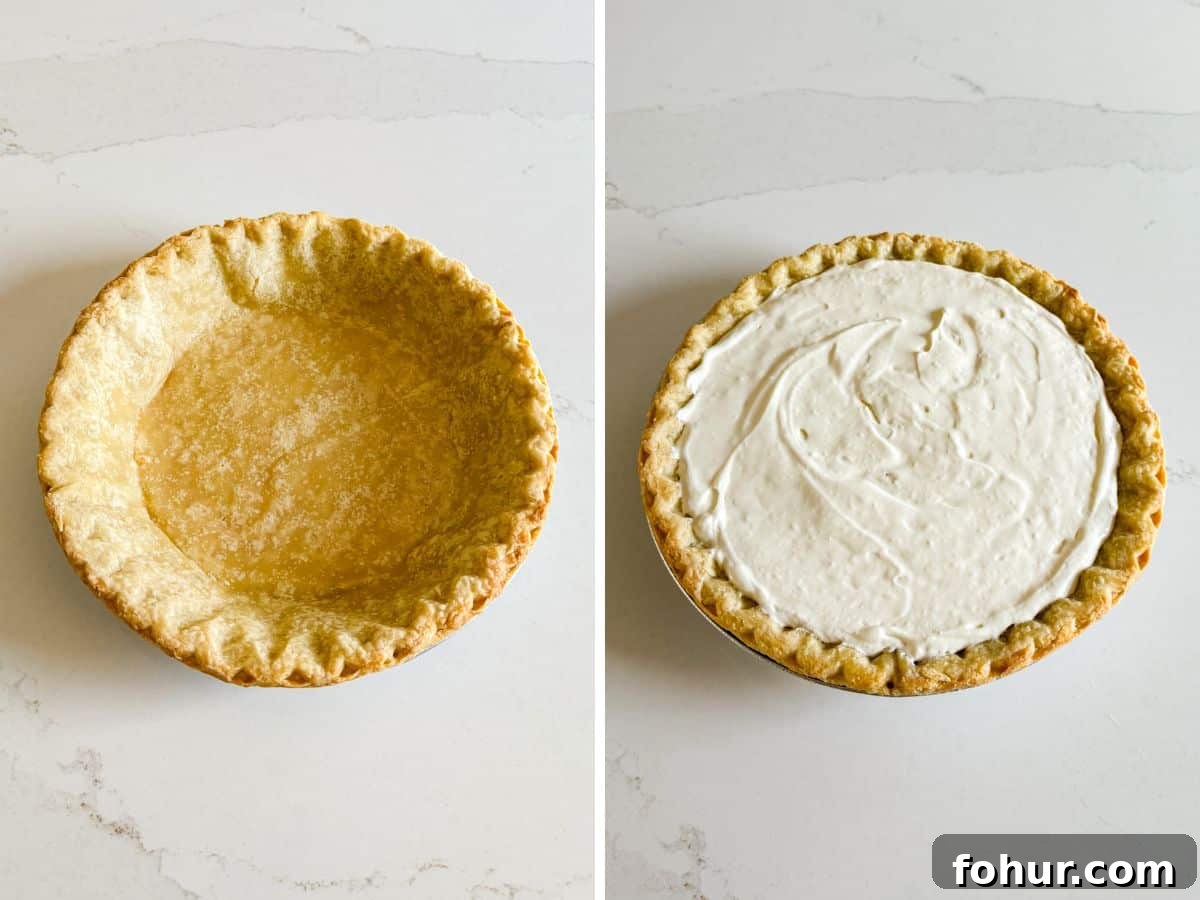 Cherry Cream Cheese Pie Recipe 8 Baked pie crust and then cream filling in the pie crust.