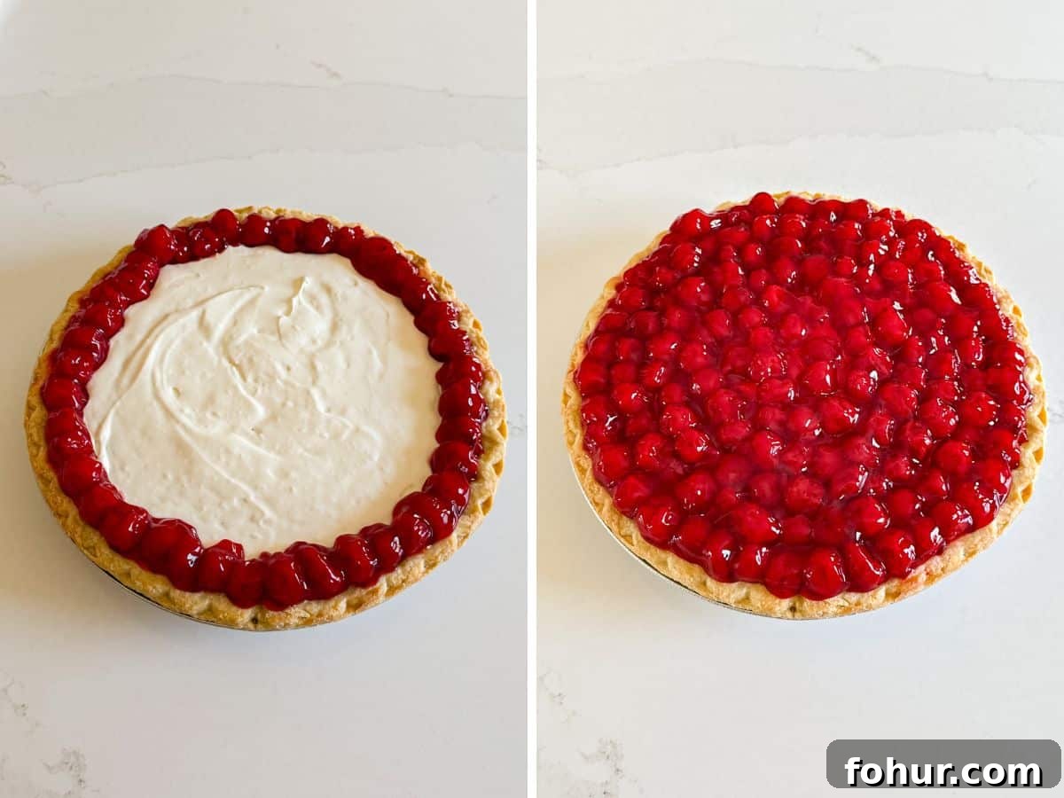 Cherry Cream Cheese Pie Recipe 9 Cherries around the edge of the filled pie crust and then fully covering the pie.