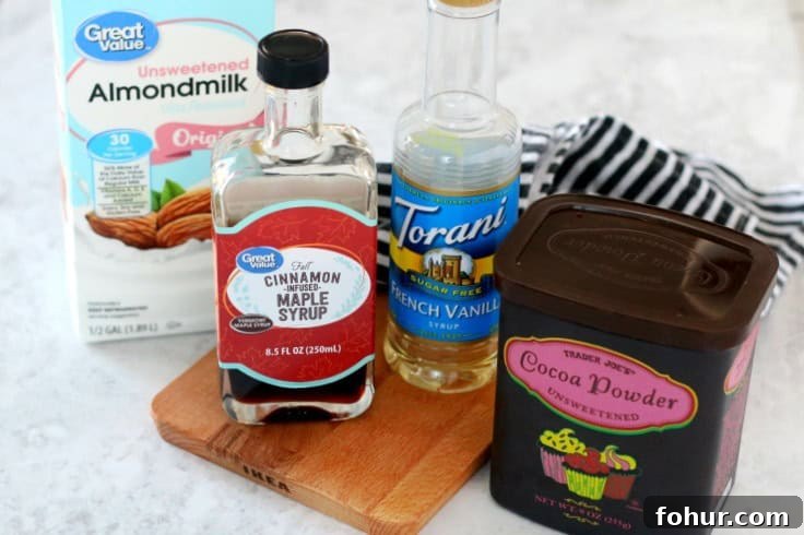 How to Make 108-Calorie Hot Cocoa (Video) 3 almond milk with syrup and vanilla syrup and cocoa powder
