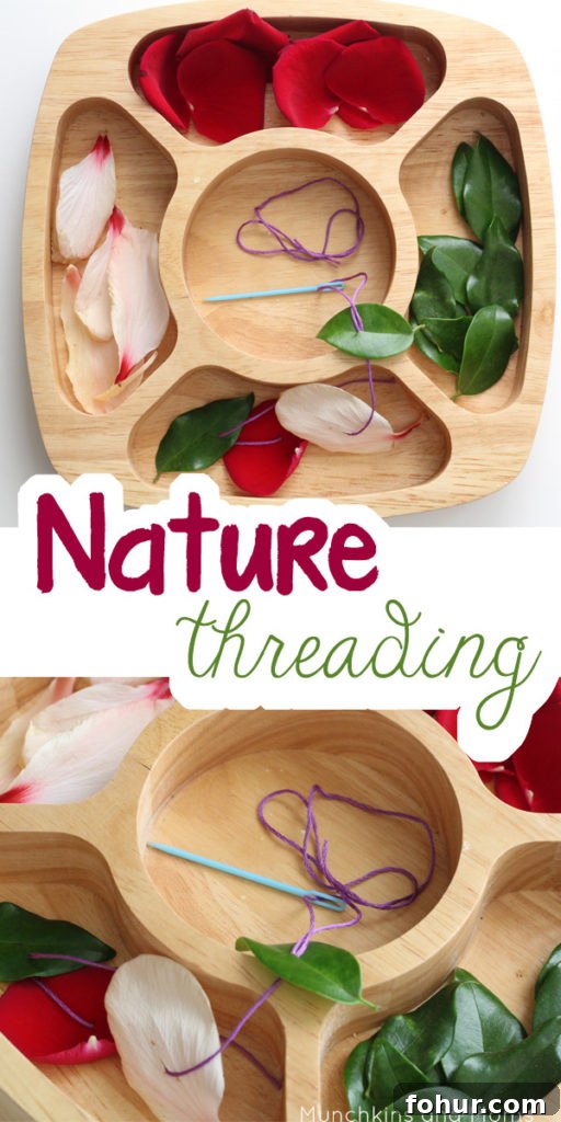 wooden bowl of leaves and petals with string and needs for the perfect fall activities for preschoolers