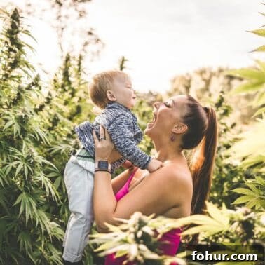 Coming Out About Cannabis: My Personal Story 10 A picture of Emily Kyle and her baby in a cannabis garden.