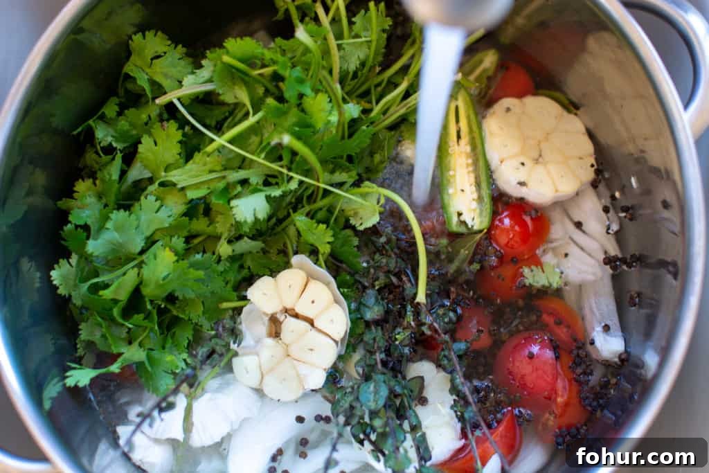 Filling the pot with water for the poaching liquid