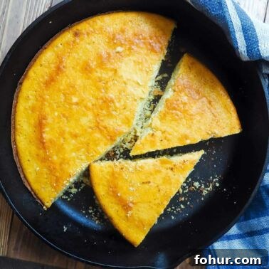Creamy Southern Broccoli Casserole Recipe 9 A cast iron skillet with slices of cornbread in it.