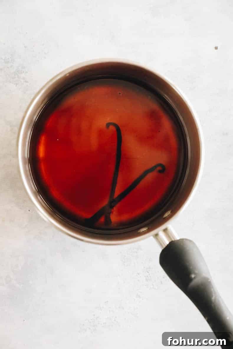 vanilla syrup in a pot.