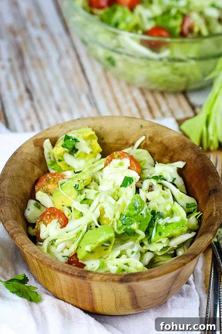 Avocado Cabbage Slaw Recipe: Low-Carb Paleo Whole30 Video 2 The BEST Avocado Cabbage Slaw - crunchy raw cabbage, seasonal tomatoes and creamy avocados make the best slaw. It's paleo, whole30 and keto too! #lowcarb #rawcabbage