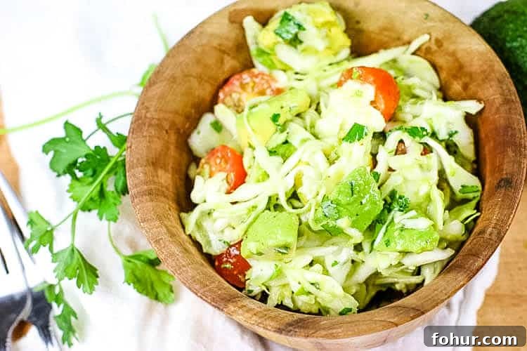 Avocado Cabbage Slaw Recipe: Low-Carb Paleo Whole30 Video 3 The BEST Avocado Cabbage Slaw - crunchy raw cabbage, seasonal tomatoes and creamy avocados make the best slaw. It's paleo, whole30 and keto too! #lowcarb #rawcabbage
