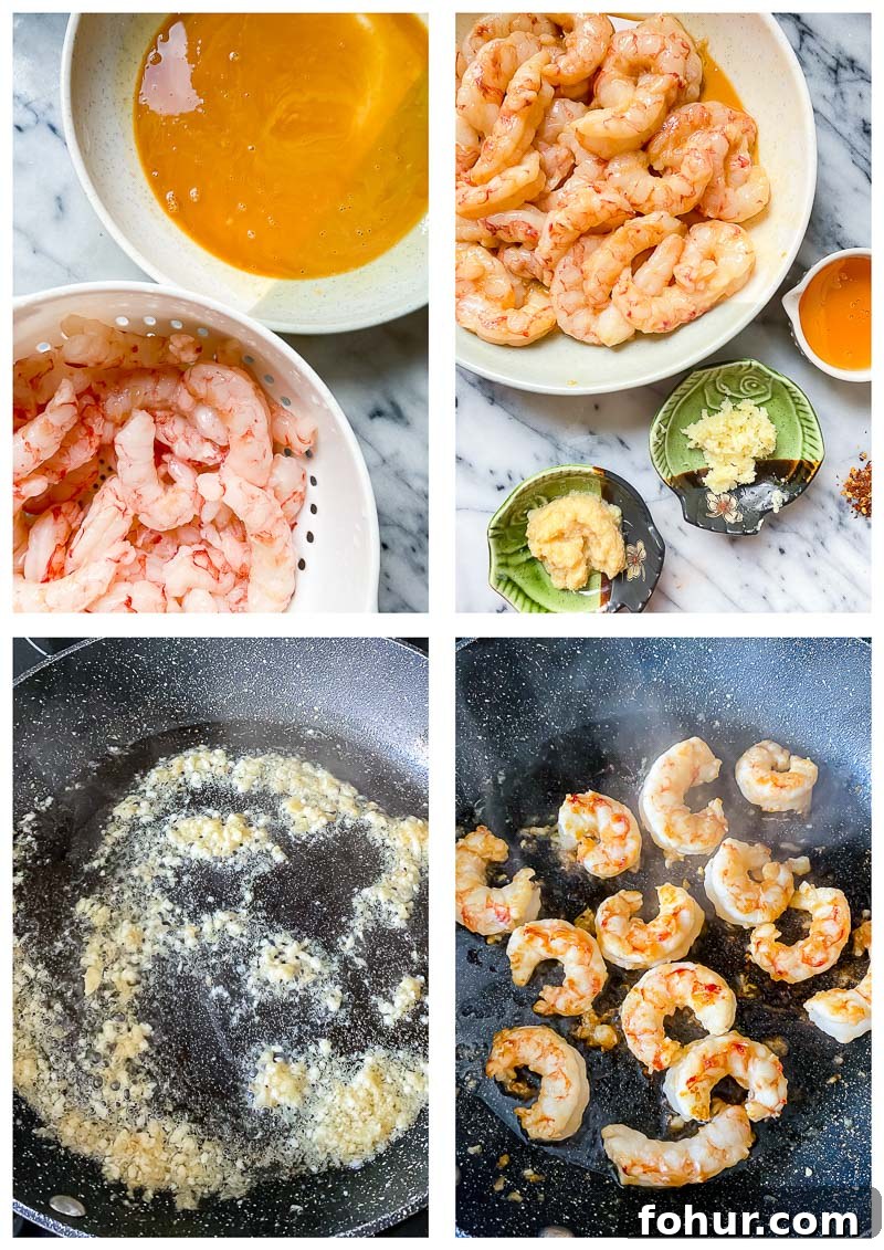 honey garlic shrimp process images.
