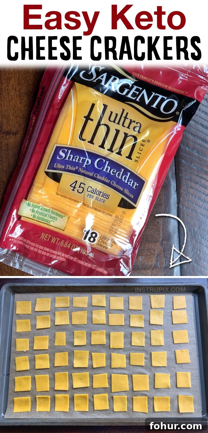 Homemade Keto Cheese Crackers (Cheez-It Style) 4 If you're looking for easy and yummy low carb snack ideas, these cheese crackers are made with just one ingredient and have almost zero carbs! You guessed it, cheese. They are so easy to bake in your oven. Just cut thinly sliced cheese into small bite sized pieces, bake and enjoy! You don't have to be on a keto or low carb diet to enjoy them, either. Even your kids will love them, especially if they like Cheez-Its. They are so crunchy and cheesy but with NO GUILT!