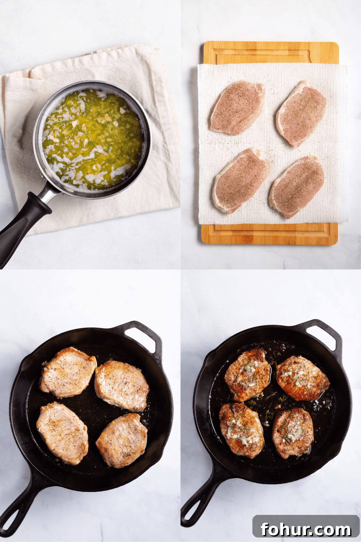 steps to make baked pork chops in a cast iron skillet