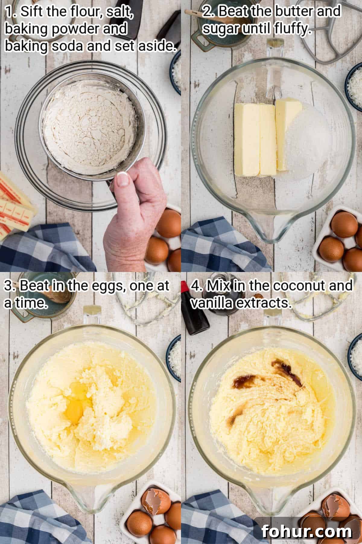 Classic Louisiana Crunch Cake Recipe with Praline Topping 4 four images showing steps how to make a louisiana crunch cake