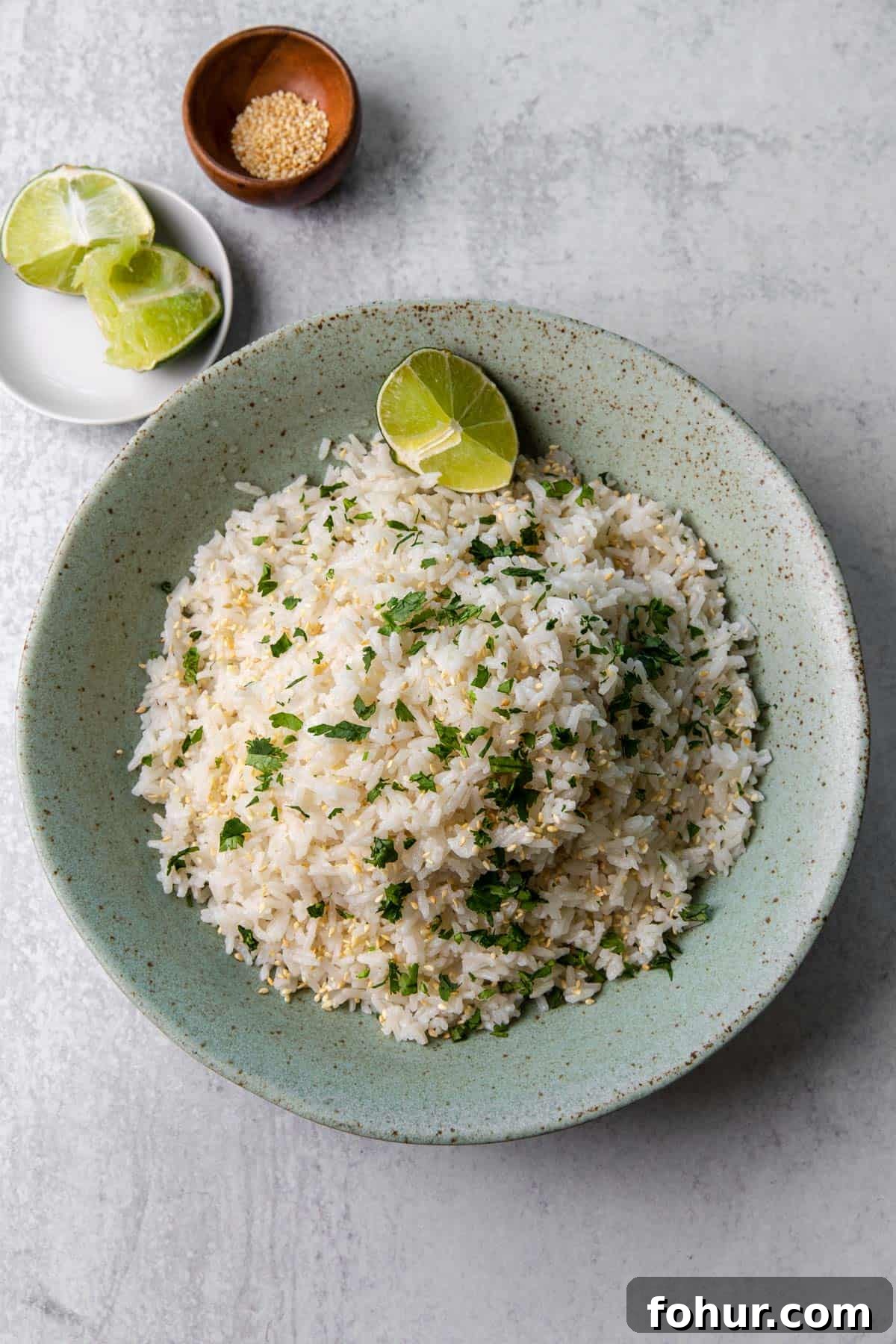 Instant Pot Coconut Jasmine Rice Recipe 2 a bowl of coconut jasmine rice with lime wedge