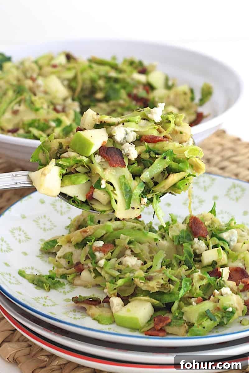 Shredded Brussels Sprouts Salad with Bacon, Apple and Gorgonzola