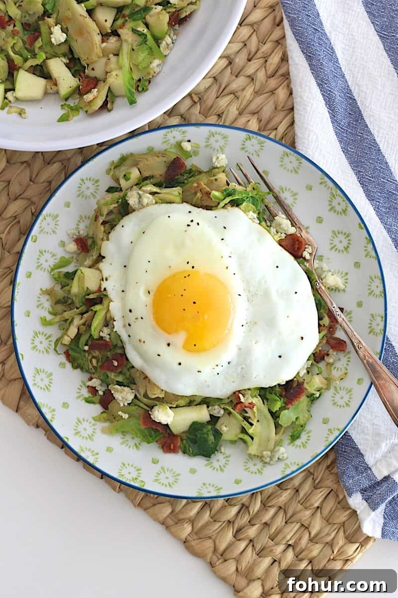 Shredded Brussels Sprouts Salad with Bacon, Apple and Gorgonzola