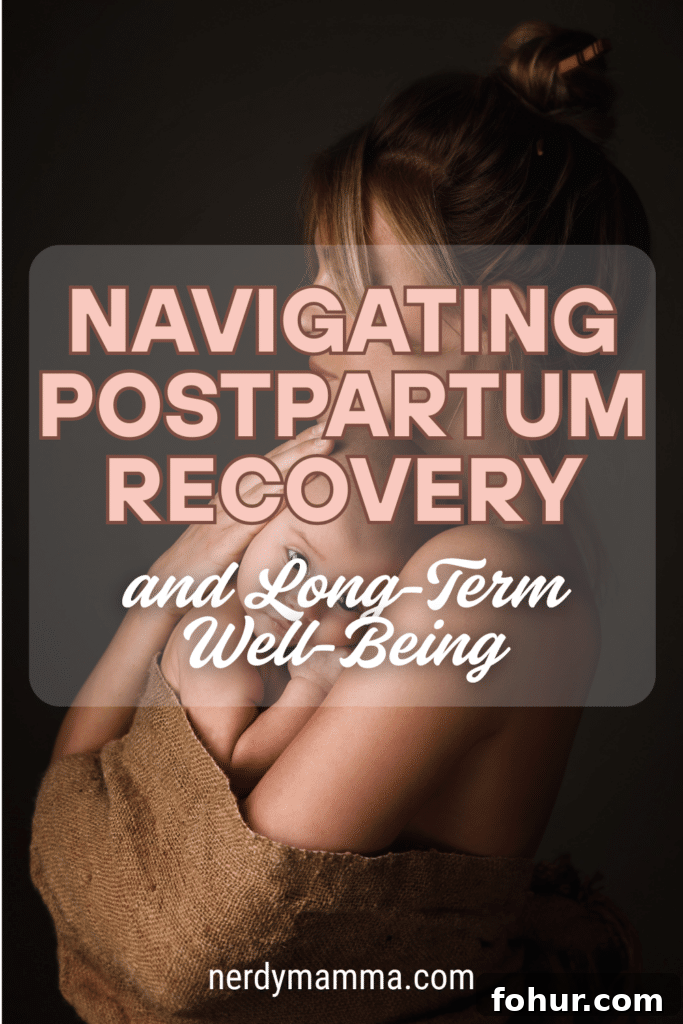 Postpartum Recovery: Roadmap to Long-Term Well-Being 4 A mother tenderly holds and breastfeeds her baby while wrapped in a brown blanket against a dark background.