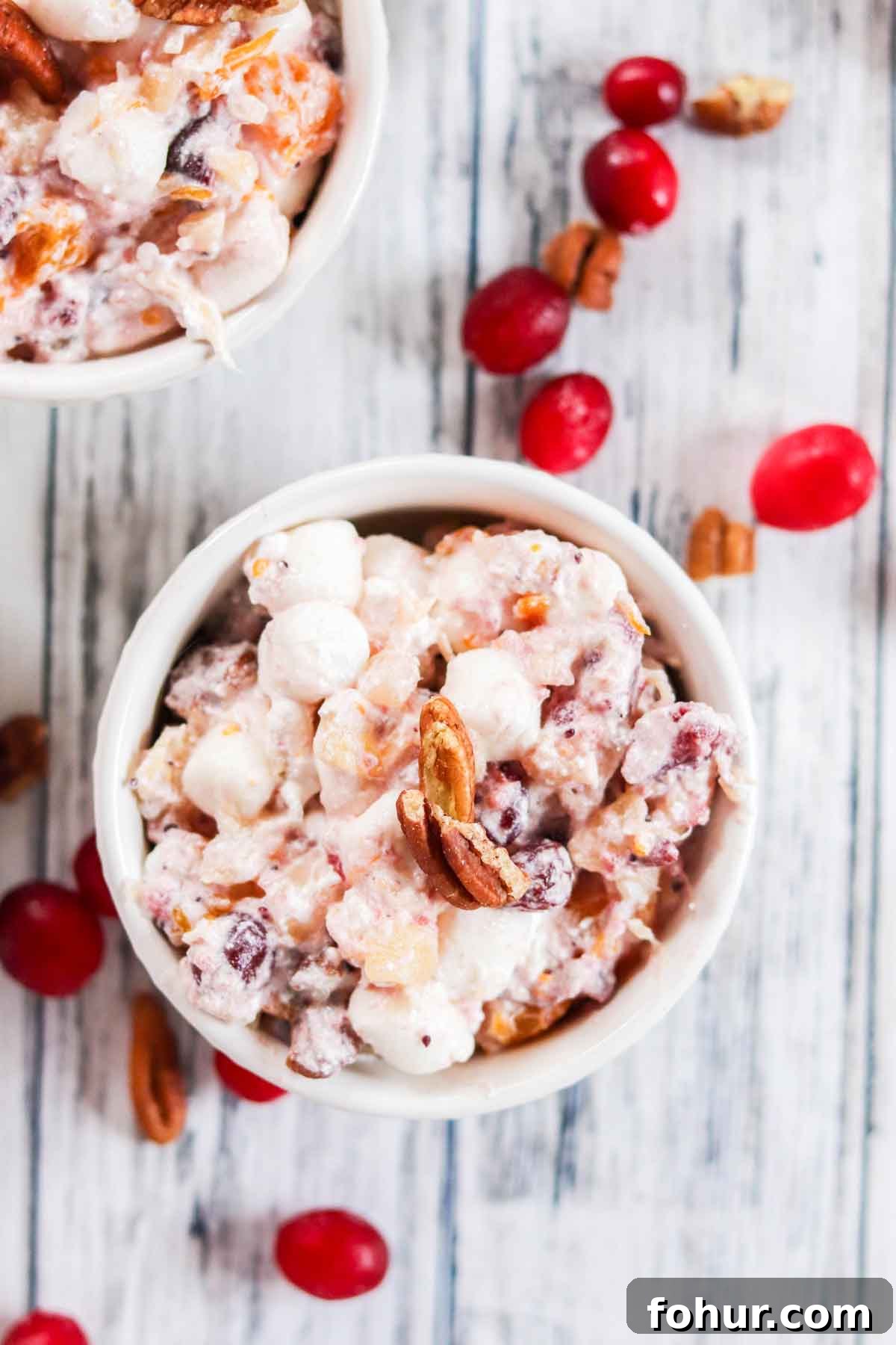Cranberry Ambrosia Salad Overhead Shot
