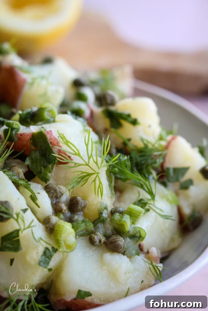 Zesty Lemon Caper Potato Salad with Fresh Herbs 5 close up of lemon caper potato salad