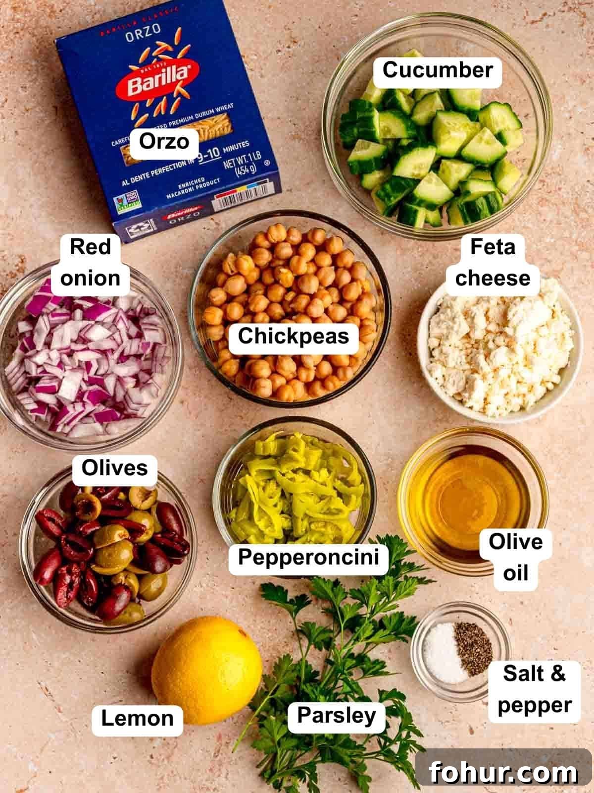 Zesty Lemon Orzo Salad with Feta and Herbs 3 Ingredients in lemon orzo salad.