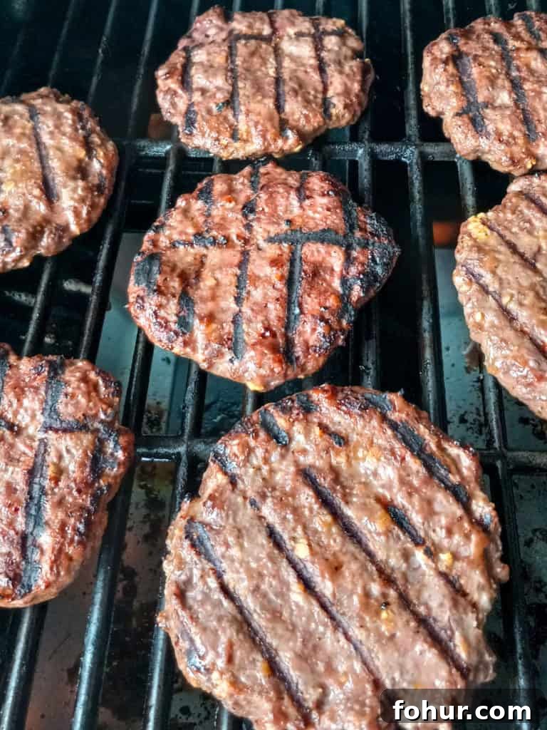Amish-Style Grilled Burgers: Classic BBQ Recipe 6 hamburgers on grill