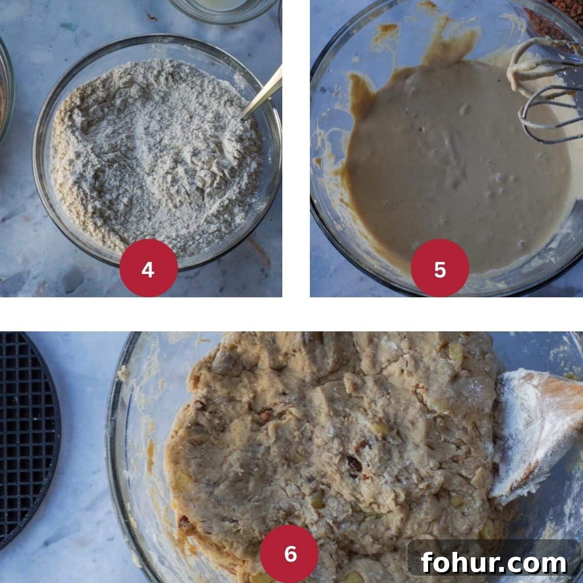 3 photo collage of Apple pie cookie dough being made