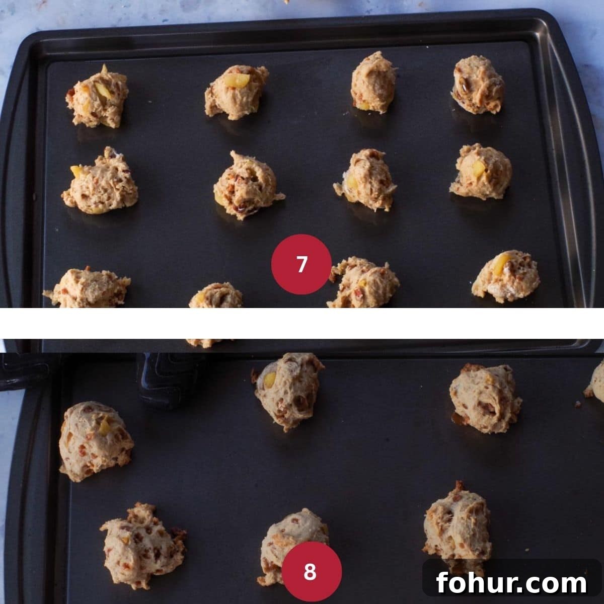 Collage of 2 photos of Apple pie cookies being baked.
