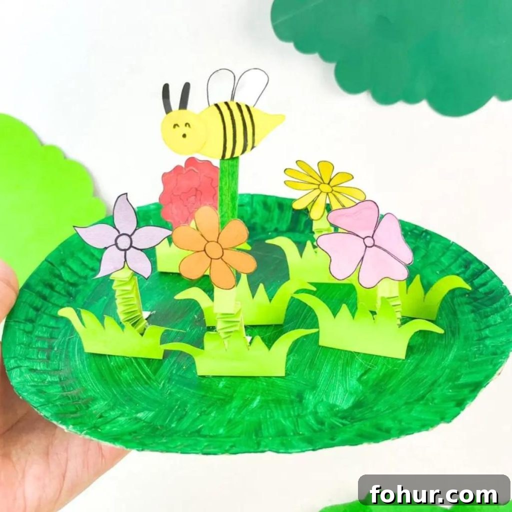 16 Paper Flower Crafts to Make This Spring 3 Paper Plate Flower Garden & Bee Craft