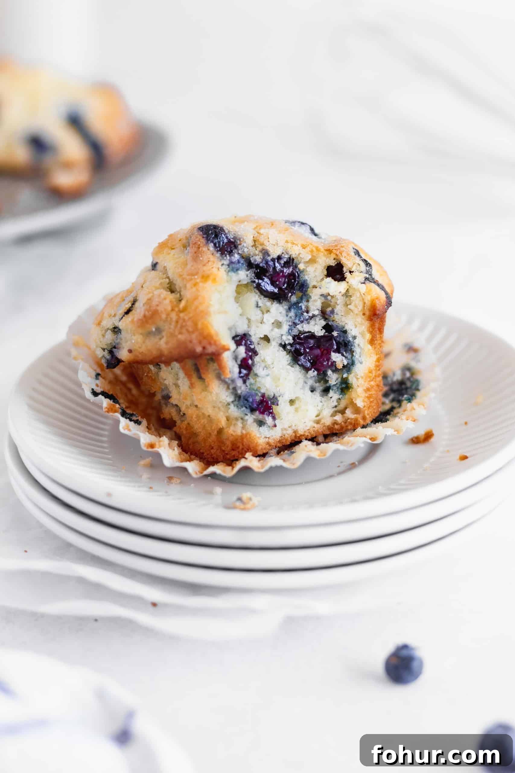 Classic Blueberry Muffins Recipe with Fresh Berries 4 A bitten blueberry muffin