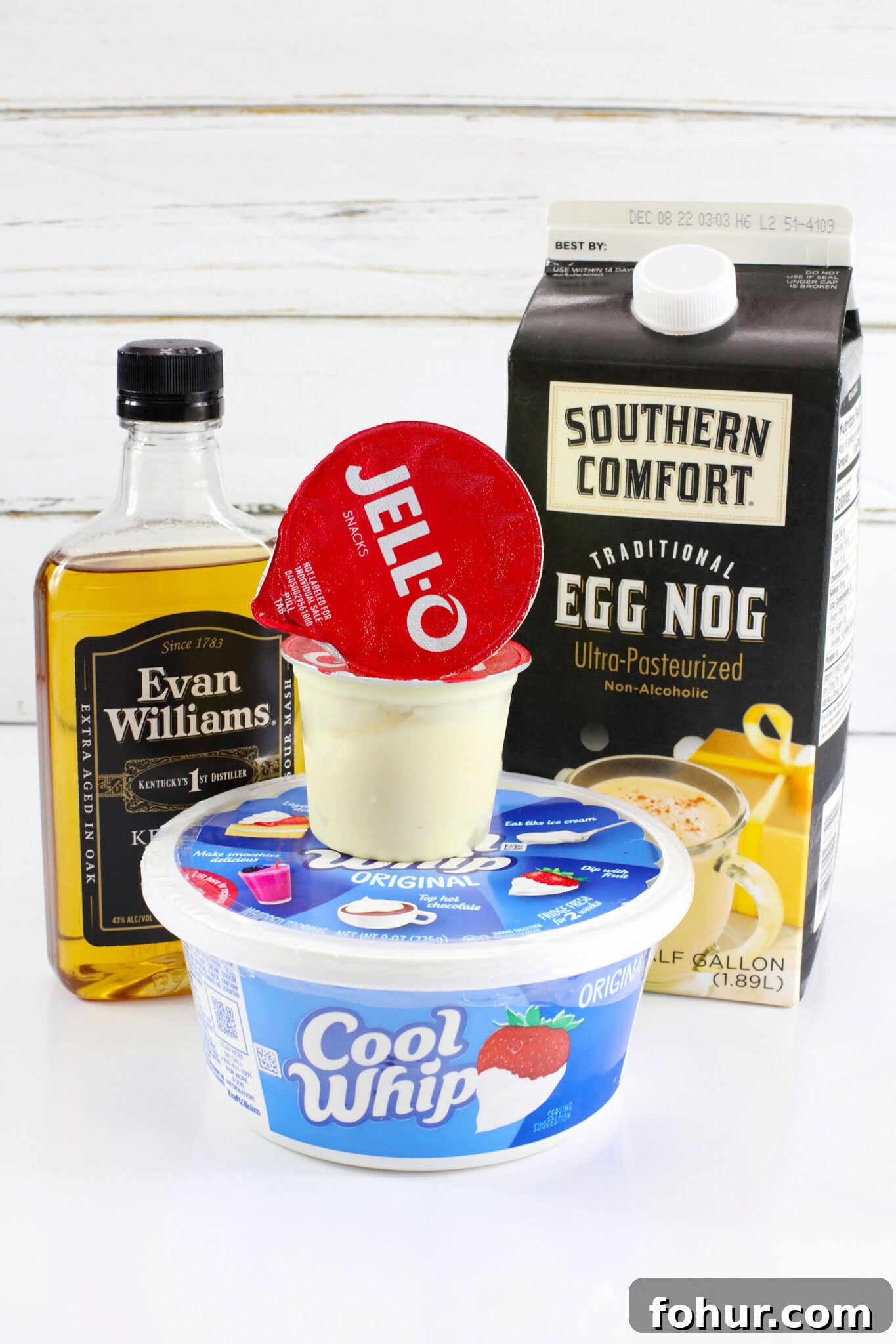 Creamy Eggnog Pudding Shots for Holiday Parties 3 eggnog pudding shots ingredients on table