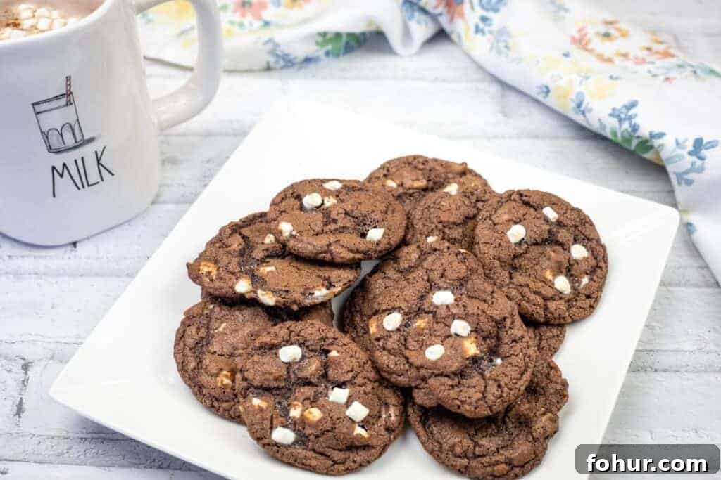 19 Cookie Recipes Even Dessert Skeptics Can't Resist 19 A white square plate with a stack of chocolate cookies featuring white chocolate chips.