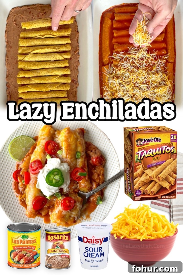 22 Quick Dinner Recipes for Picky Eaters 7 Lazy Enchilada Dinner | The easiest way to make enchiladas with frozen taquitos! A fun and creative dinner idea that's fast to make in just one dish.
