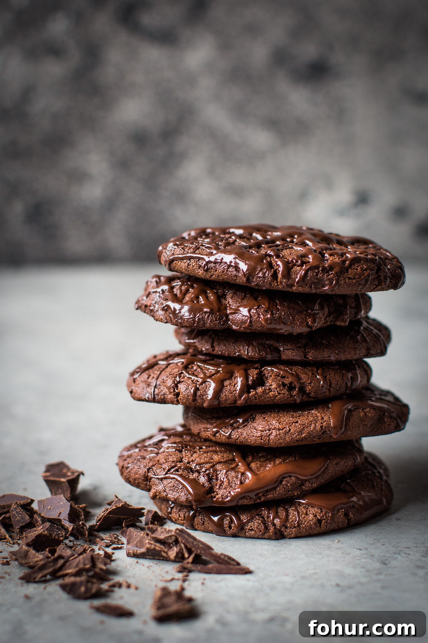Stack of triple chocolate gluten-free cookies